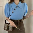 Puff Sleeve Polo Shirt As Shown In Figure - One Size