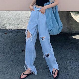 High-waist Ripped Wide Leg Jeans