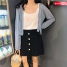 Plain Camisole / Plain Cardigan / Buttoned Skirt