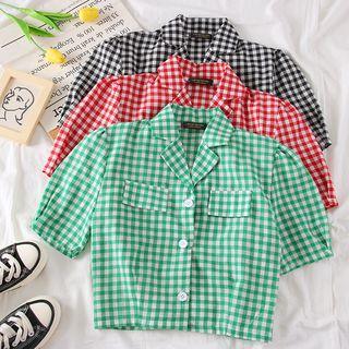 Checked Lapel Crop Shirt