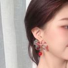Cherry Print Mesh Bow Earring 1 Pair - As Shown In Figure - One Size