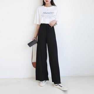 Crewneck Printed Oversize Top / High-waist Plaid A-line Skirt