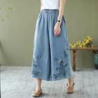 Embroidered Wide-leg Jeans Light Blue - One Size