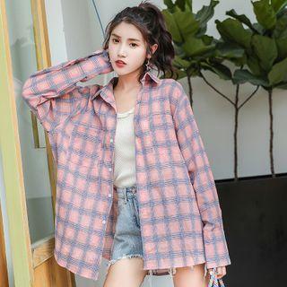 Plaid Shirt / Short-sleeve Ribbed T-shirt