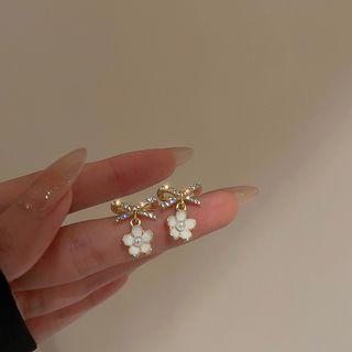 Bow Rhinestone Flower Alloy Dangle Earring 1 Pair - Gold - One Size