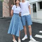 Couple Matching Short-sleeve T-shirt / Polka Dot A-line Midi Skirt / Shorts