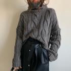 Turtleneck Cable-knit Sweater Gray - One Size