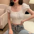 Buttoned Puff-sleeve Crop Top