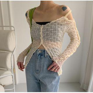 Off Shoulder V-neck Slit Ruffled Top