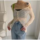 Off Shoulder V-neck Slit Ruffled Top