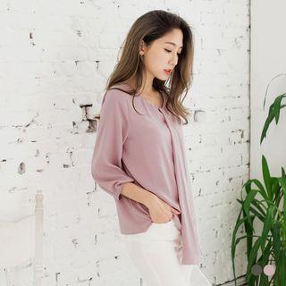 3/4 Sleeve Asymmetric Chiffon Top
