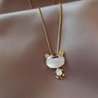 Cat Eye Stone Tiger Necklace Cat - White & Gold - One Size