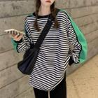 Paneled Striped Sweatshirt Stripe - Black & White - One Size