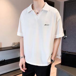 V-neck Embroider Letter Oversize Top