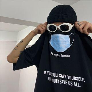 Short-sleeve Lettering Mask Print T-shirt