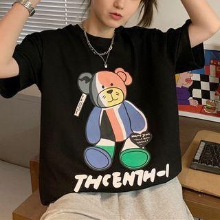 Short-sleeve Bear-print Oversized T-shirt