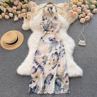 Halter Print Sleeveless Dress