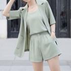 Set: Plain Camisole Top + Short-sleeve Blazer + Shorts