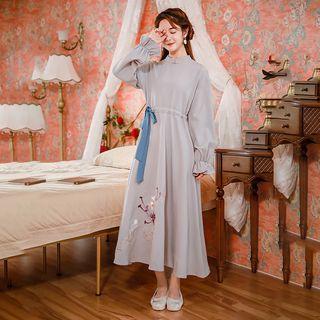 Set: Embroidered Hanfu Top + Midi A-line Dress