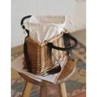 Woven Rattan Basket Hand Bag Black & Beige - One Size