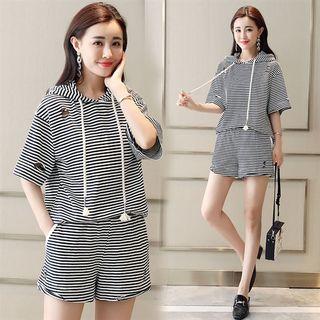 Set: Short Sleeve Striped Hoodie + Shorts