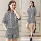 Set: Short Sleeve Striped Hoodie + Shorts