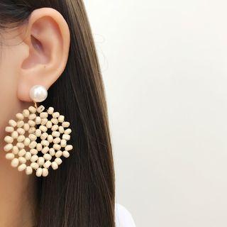 Beaded Earring Beige Bead & Faux Pearl - One Size