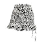 Drawstring Leopard Ruffled Mini Skirt
