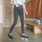 Mid-rise Button-fly Skinny Pants