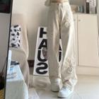 High Waist Flower Applique Loose Fit Jeans