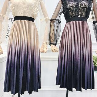 Gradient-velvet Pleated Midi Skirt