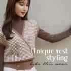 Double-button Checked Sweater Vest