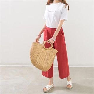 Pintuck Wide-leg Linen Pants