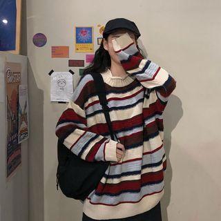 Long-sleeve Striped Ruffled Sweatshirt