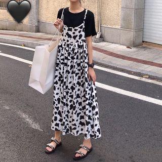 Cow Print Spaghetti-strap A-line Midi Dress