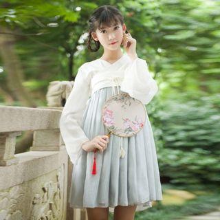 Panel Pleated Chiffon Dress With Sash