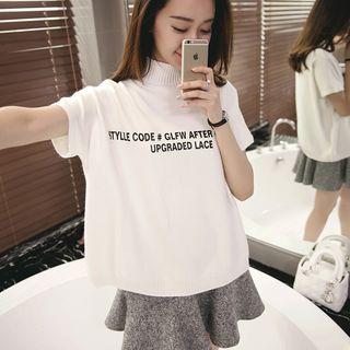 Lettering Mock Neck Knit Top