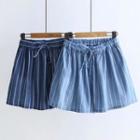 Striped Denim Wide-leg Shorts