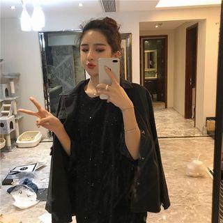 Crew-neck 3/4-sleeve T-shirt Black - One Size