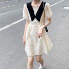 Two Tone Pleated A-line Dress Off-white - One Size