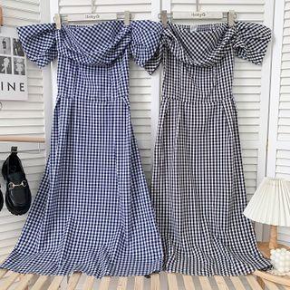 Details Boatneck Checker Midi Dress