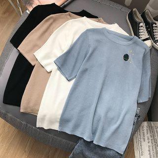 Planet Embroidered Short-sleeve Knit Top