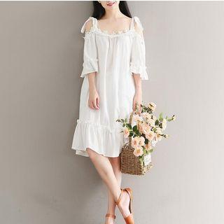 Lace-up Strap Short-sleeve Dress