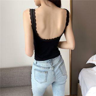 Sleeveless Lace Trim Scoop Back Top