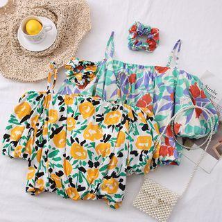 Off-shoulder Floral Crop Blouse