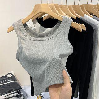 Sleeveless Plain Ribbed Knit Crop Top (various Designs )