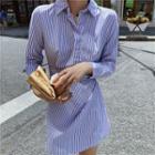 Long Sleeve Pinstriped Mini Shirtdress
