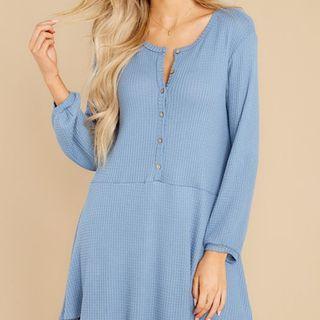 Long-sleeve Henley Mini Shift Dress