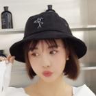 Embroidered Cartoon Faux Suede Bucket Hat