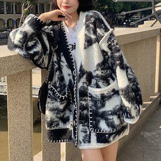 Tie-dye Print Cardigan Black - One Size